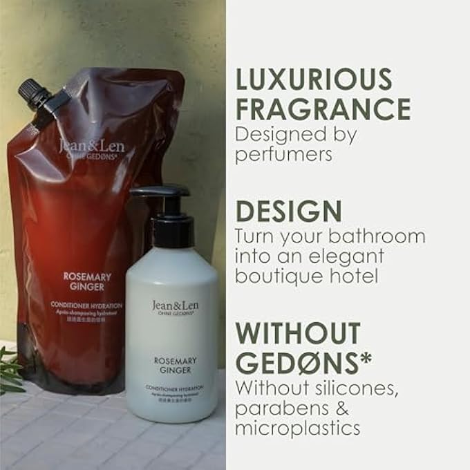 Jean & Len CONDITIONER MOISTURE ROSEMARY & GINGER IN REFILL BAG, FOR DRY HAIR, INTENSIVELY NOURISHES & IMPROVES COMBABILITY, REFILL PACK, SPICY FRAGRANCE, SILICONE-FREE & PARABEN-FREE, 600 ML - Image 3