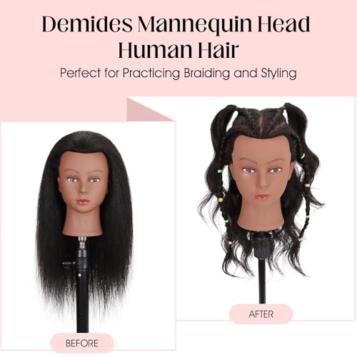Demides Mannequin Head Human Hair 14", Mannequin Head for Braiding Styling Doll Head, Mannequin Head with Hair Dolls to Practice 100% Real Hair - Image 4