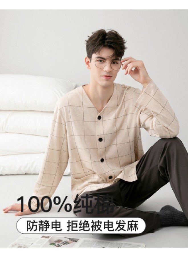 Fenton v-neck Cardigan Long-sleeve Pajama Set For Men - Casual Loungewear & Home Outfit - Image 1