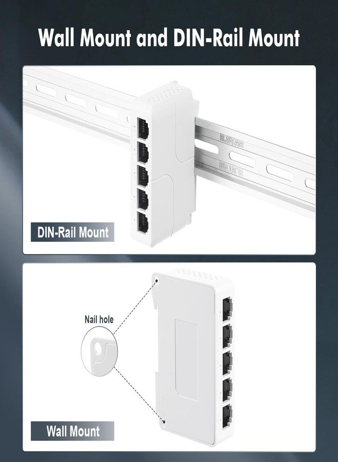 Binardat PoE Passthrough Switch, 1 PoE in 4 PoE Out Extender, IEEE802.3af/at/bt PoE Powered 90W, 100Mbps Ethernet, Din rail & Wall Mount Plug and Play - Image 5