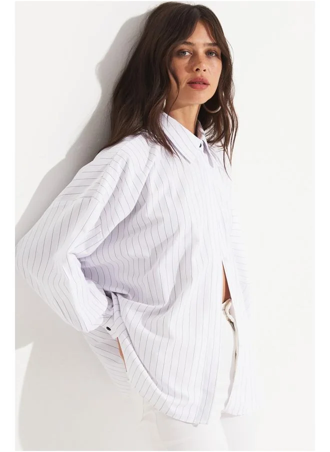 جون June Women Cotton Blend Striped Wide Fit Woven Shirt White