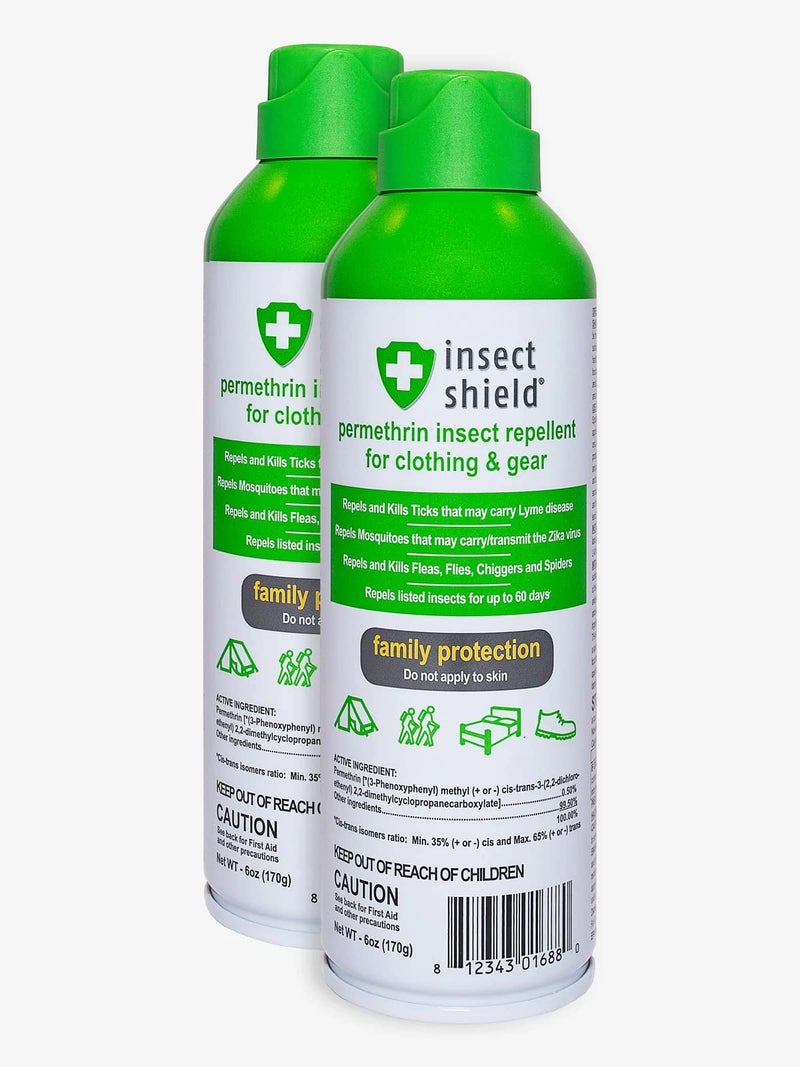 Insect Shield Premium Permethrin Spray - Tick, Flea, Fly, Mosquito, Chigger, Spider & Bed Bug Repellent for Clothing, Gear, Furniture, & Tents, Last up to 60 Days, Clear, 6 Oz Aerosol, Pack of 2 - Image 1