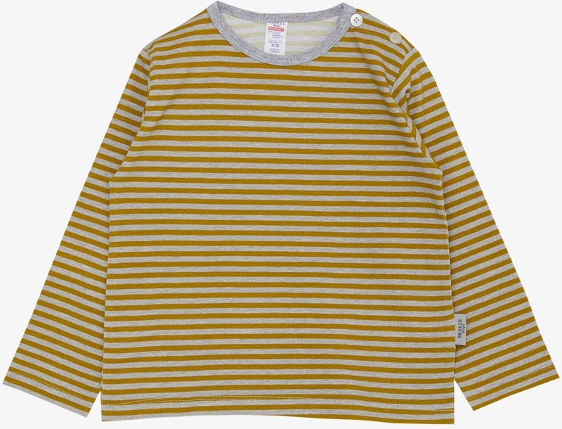 Breeze Baby Boy Long Sleeve T-Shirt Patchwork Striped 9 Months-3 Years, Mustard Yellow  - Image 1