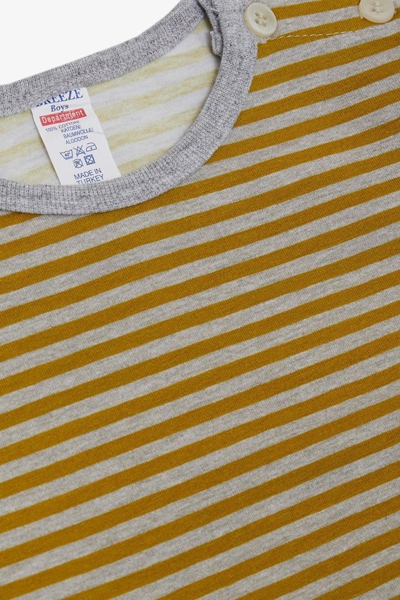 Breeze Baby Boy Long Sleeve T-Shirt Patchwork Striped 9 Months-3 Years, Mustard Yellow  - Image 2