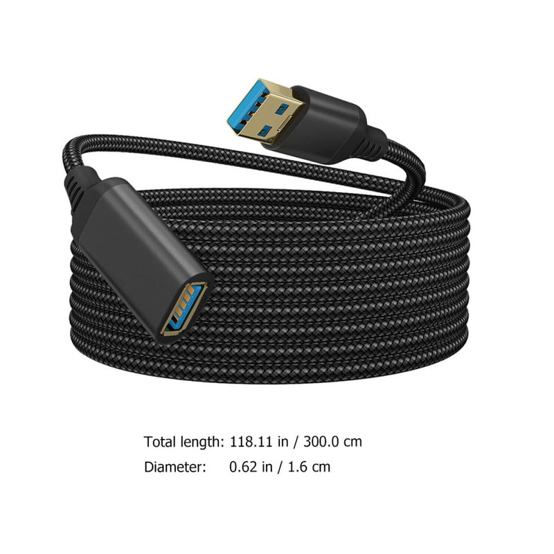 USB 3.0 Extension Cable 10ft Braided Nylon High-Speed Data Transfer Cord Male to Female for Camera Printer Keyboard Mouse Black Cable for Electronics - Image 2