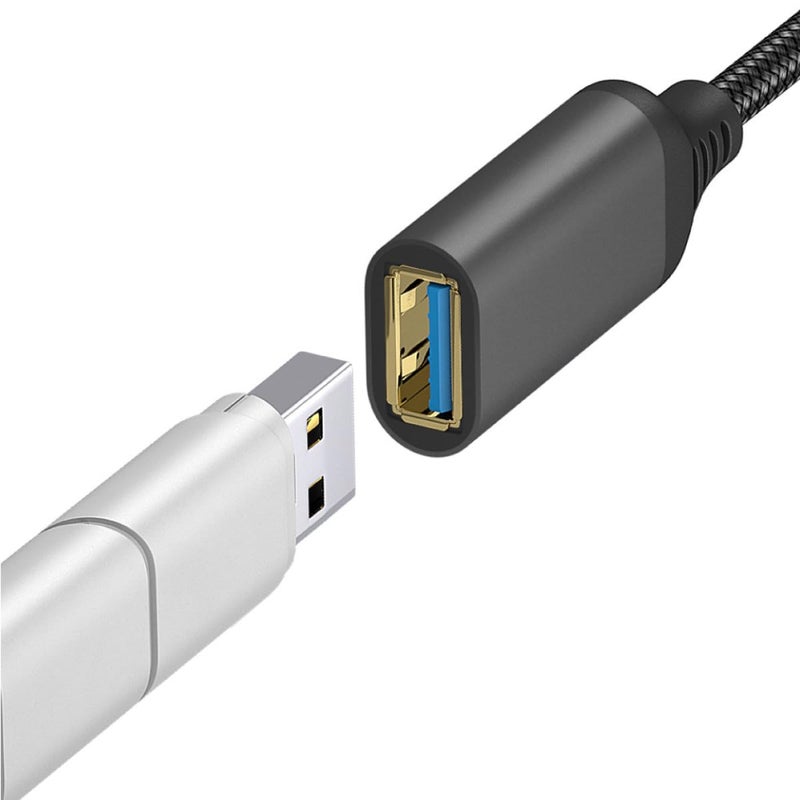 USB 3.0 Extension Cable 10ft Braided Nylon High-Speed Data Transfer Cord Male to Female for Camera Printer Keyboard Mouse Black Cable for Electronics - Image 3
