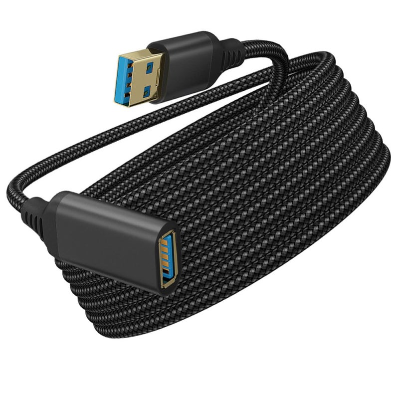 USB 3.0 Extension Cable 10ft Braided Nylon High-Speed Data Transfer Cord Male to Female for Camera Printer Keyboard Mouse Black Cable for Electronics - Image 1