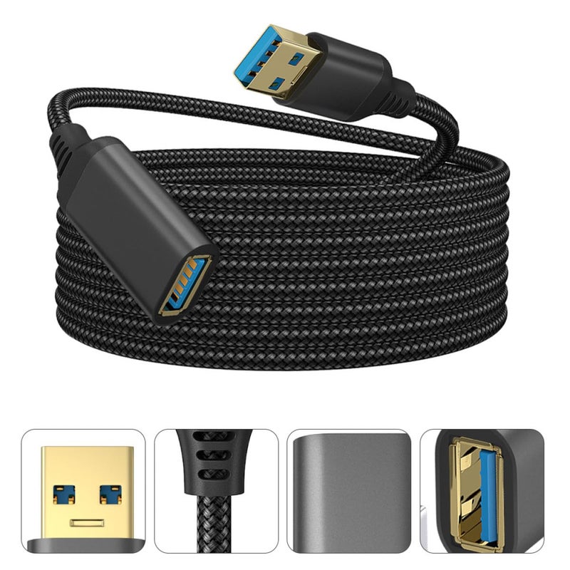 USB 3.0 Extension Cable 10ft Braided Nylon High-Speed Data Transfer Cord Male to Female for Camera Printer Keyboard Mouse Black Cable for Electronics - Image 5