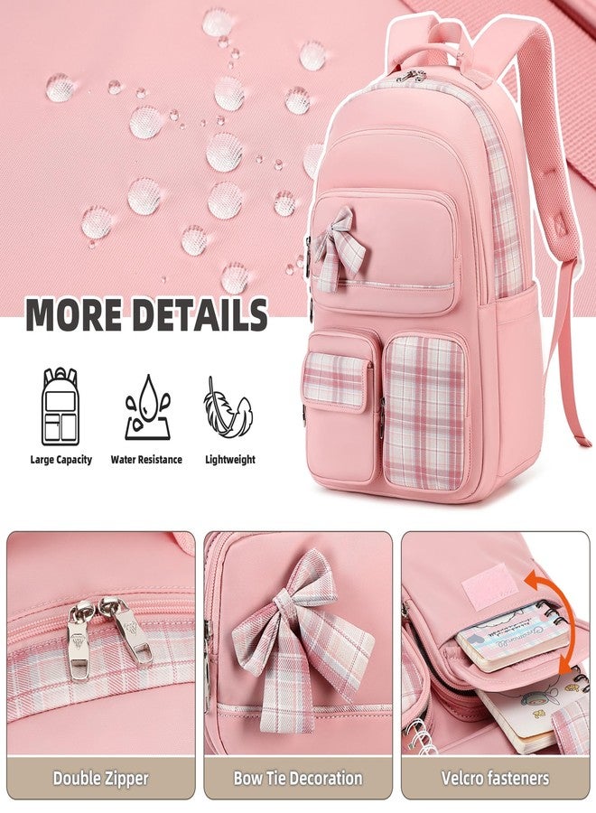 KIDNUO Girls Backpack,3pcs Backpacks with Lunch Box Pencil Case Set 15.6 Inch Laptop Bag Kids Kindergarten School Bookbag, Pink, Large - Image 5