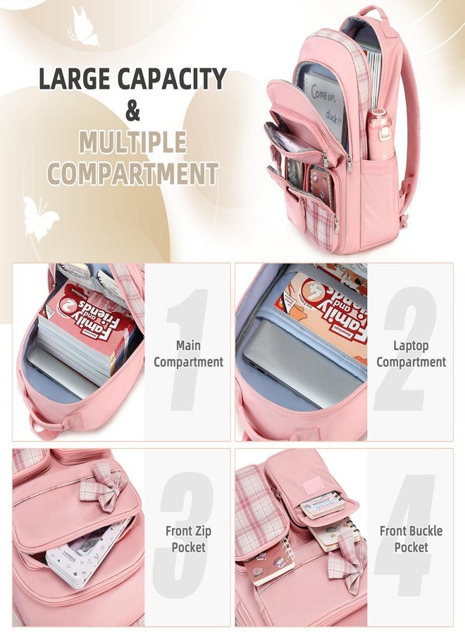 KIDNUO Girls Backpack,3pcs Backpacks with Lunch Box Pencil Case Set 15.6 Inch Laptop Bag Kids Kindergarten School Bookbag, Pink, Large - Image 2
