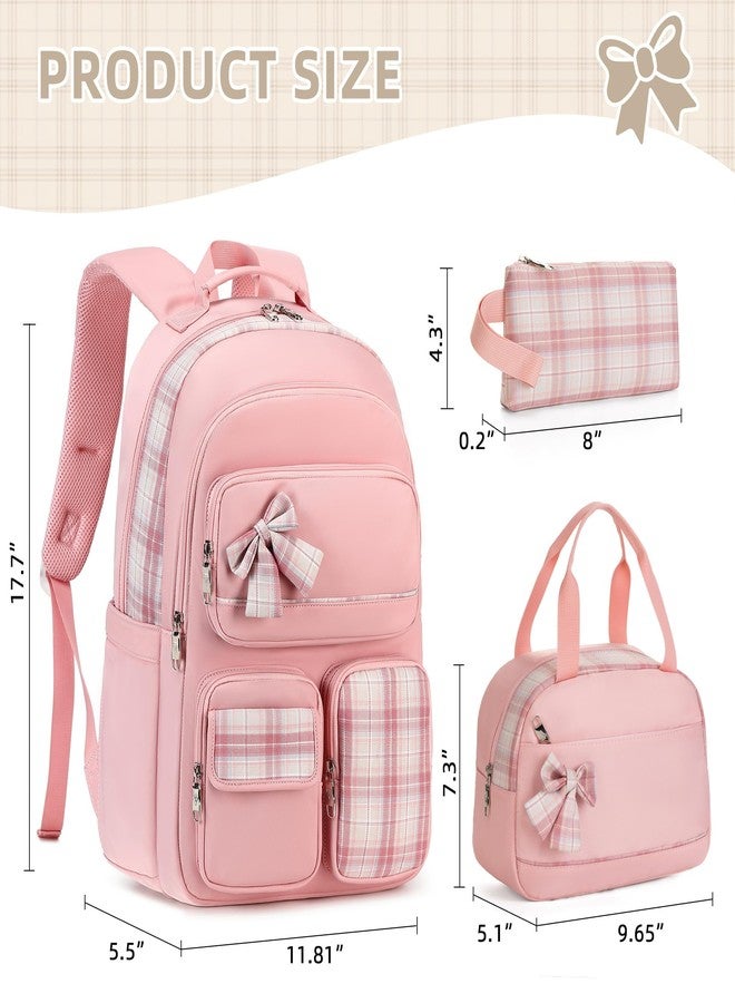 KIDNUO Girls Backpack,3pcs Backpacks with Lunch Box Pencil Case Set 15.6 Inch Laptop Bag Kids Kindergarten School Bookbag, Pink, Large - Image 3