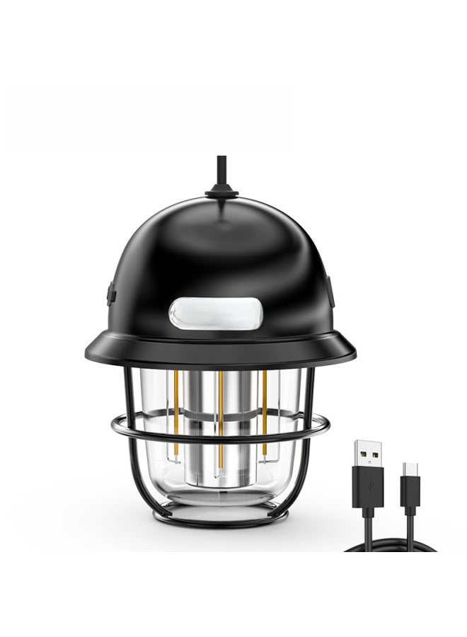 Outdoor Lighting Camping Light Usb Rechargeable Retro Horse Lantern Camp Light Atmosphere Light Tent Led Camping Light-Color:Black  - Image 1