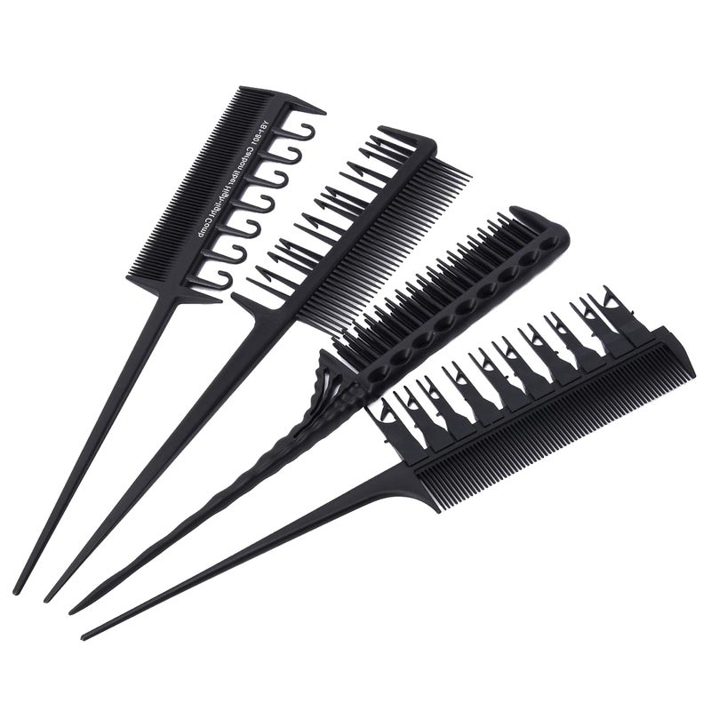 4pcs Professional Hair Styling Comb Set Hair Coloring Tool Highlight Comb(Black) - Image 1