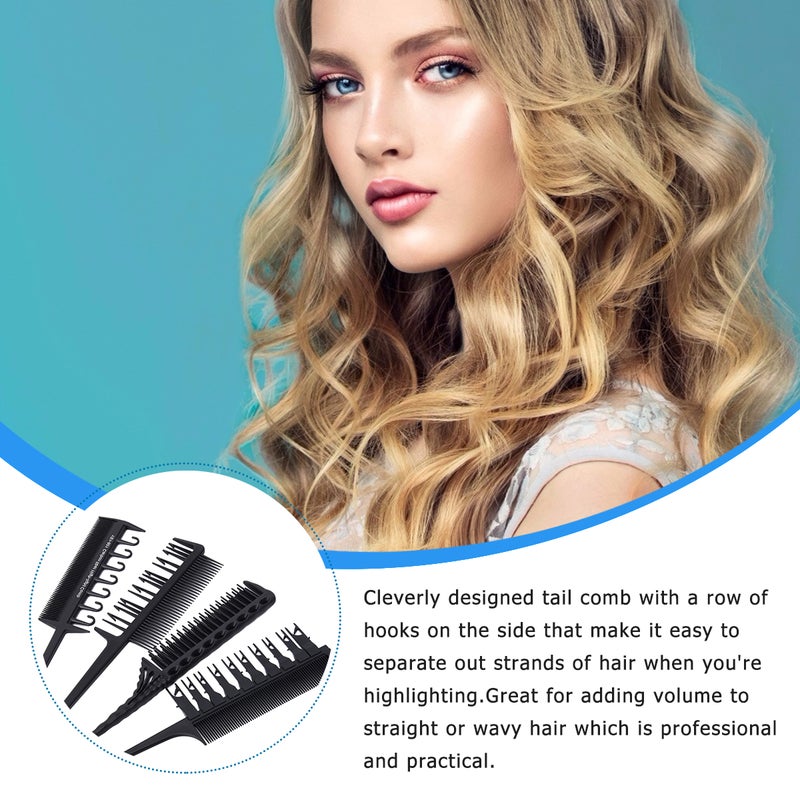 4pcs Professional Hair Styling Comb Set Hair Coloring Tool Highlight Comb(Black) - Image 3