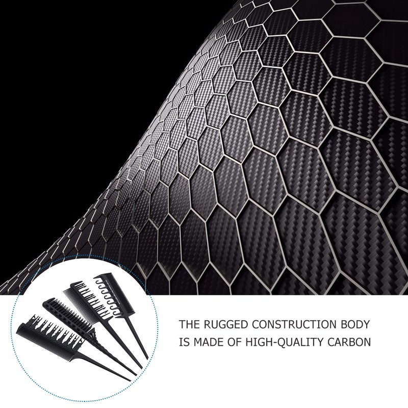 4pcs Professional Hair Styling Comb Set Hair Coloring Tool Highlight Comb(Black) - Image 5