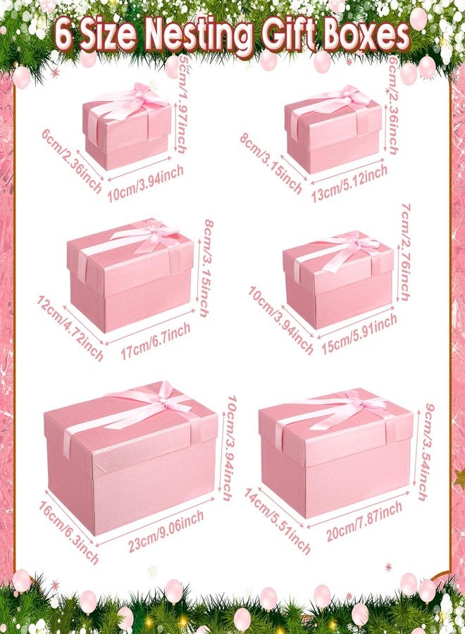 Cholemy 6 Pcs Christmas Nesting Gift Boxes with Lids Xmas Nesting Boxes Stacked Christmas Classic Design in 6 Assorted Sizes for Giving Decorative Wrapping Present Gift(Exquisite Style,Pink - Image 2