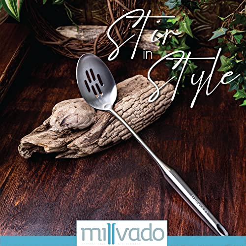 Millvado Stainless Steel Slotted Cooking Spoon, Large Metal Chef Strainer Utensil For Cooking, Serving, And Mixing, The #1 Dishwasher Safe Kitchen Tool, 15" Long Spoon With Holes - Image 3