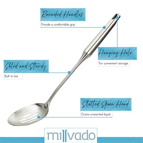 Millvado Stainless Steel Slotted Cooking Spoon, Large Metal Chef Strainer Utensil For Cooking, Serving, And Mixing, The #1 Dishwasher Safe Kitchen Tool, 15" Long Spoon With Holes - Image 2