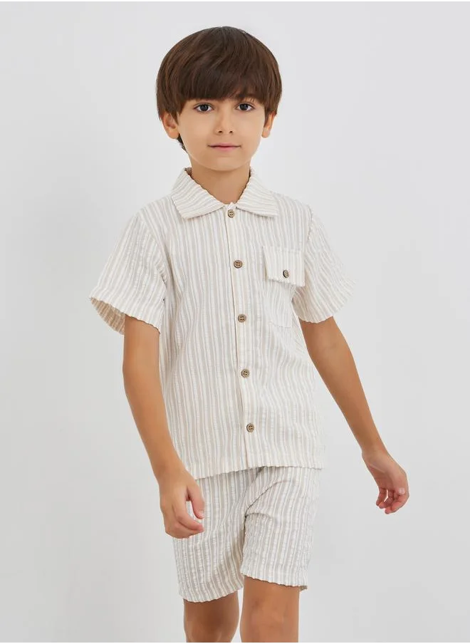 ستايلي Styli Striped Collared Buttoned Shirt and Shorts Set
