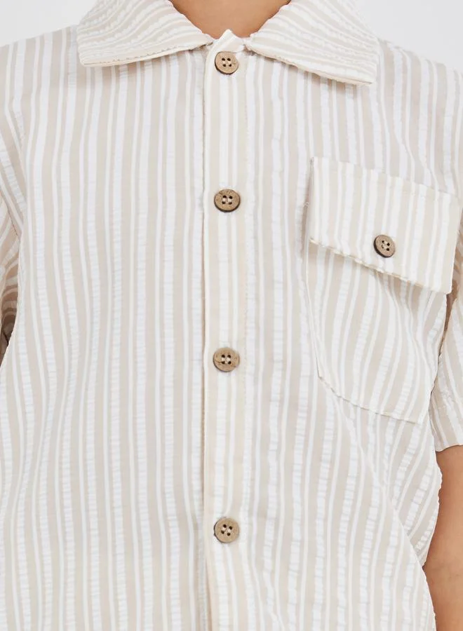 Styli Styli Striped Collared Buttoned Shirt and Shorts Set