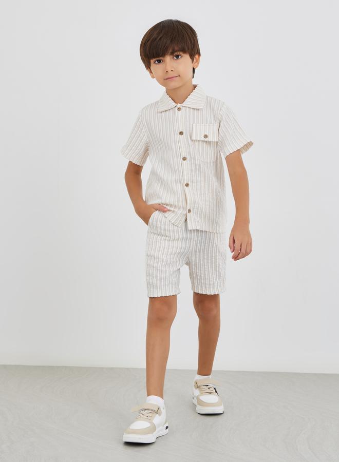 Styli Striped Collared Buttoned Shirt and Shorts Set - Image 1