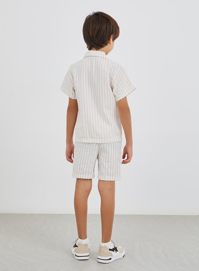 Styli Striped Collared Buttoned Shirt and Shorts Set - Image 4