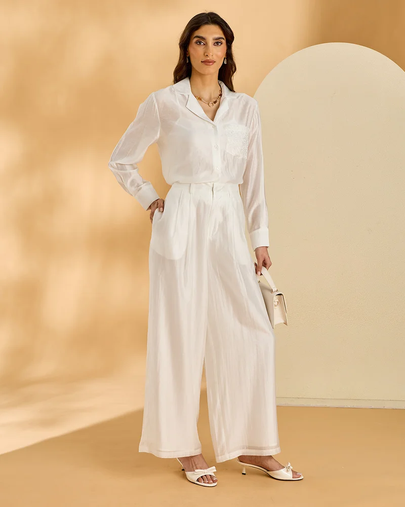 REDTAG Women Ivory Wide Leg Trousers