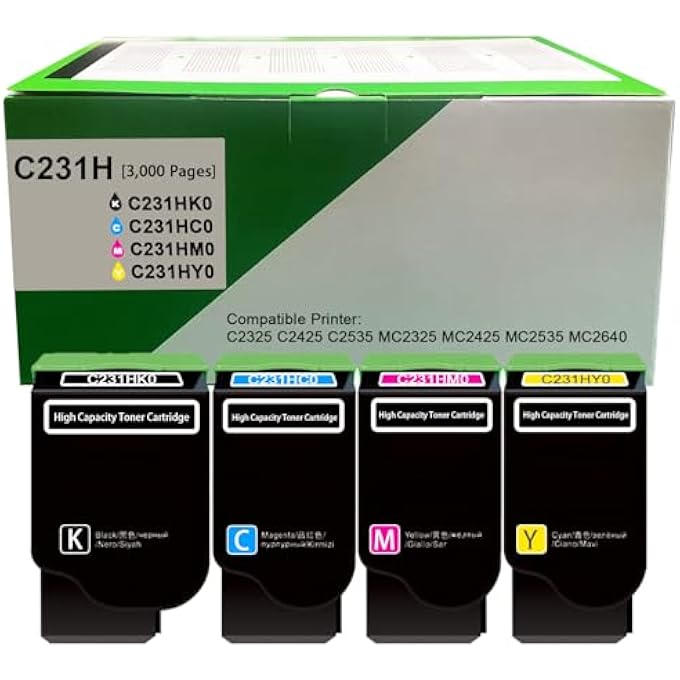 خراطيش حبر عالية الإنتاجية C231HK0 C231HC0 C231HM0 C231HY0 C2325H بديل لطابعات C2325 C2425 C2535 MC2325 MC2425 MC2535 MC2640 (عبوة 4)  - Image 1
