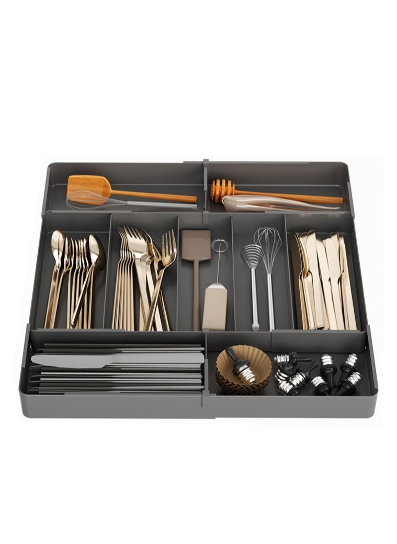 Apustim Kitchen Drawer Cutlery Organizer，Expandable Cooking Utensil Tray，Adjustable Cutlery Holder，Plastic Kitchen Scraper Tool And Gadget Storage Divider（Black）  - Image 1