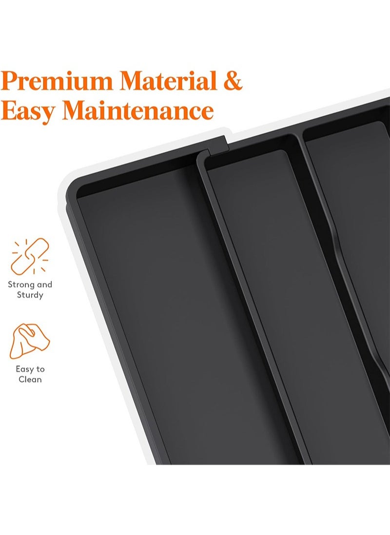Apustim Kitchen Drawer Cutlery Organizer，Expandable Cooking Utensil Tray，Adjustable Cutlery Holder，Plastic Kitchen Scraper Tool And Gadget Storage Divider（Black）  - Image 3