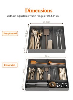 Apustim Kitchen Drawer Cutlery Organizer，Expandable Cooking Utensil Tray，Adjustable Cutlery Holder，Plastic Kitchen Scraper Tool And Gadget Storage Divider（Black）  - Image 4