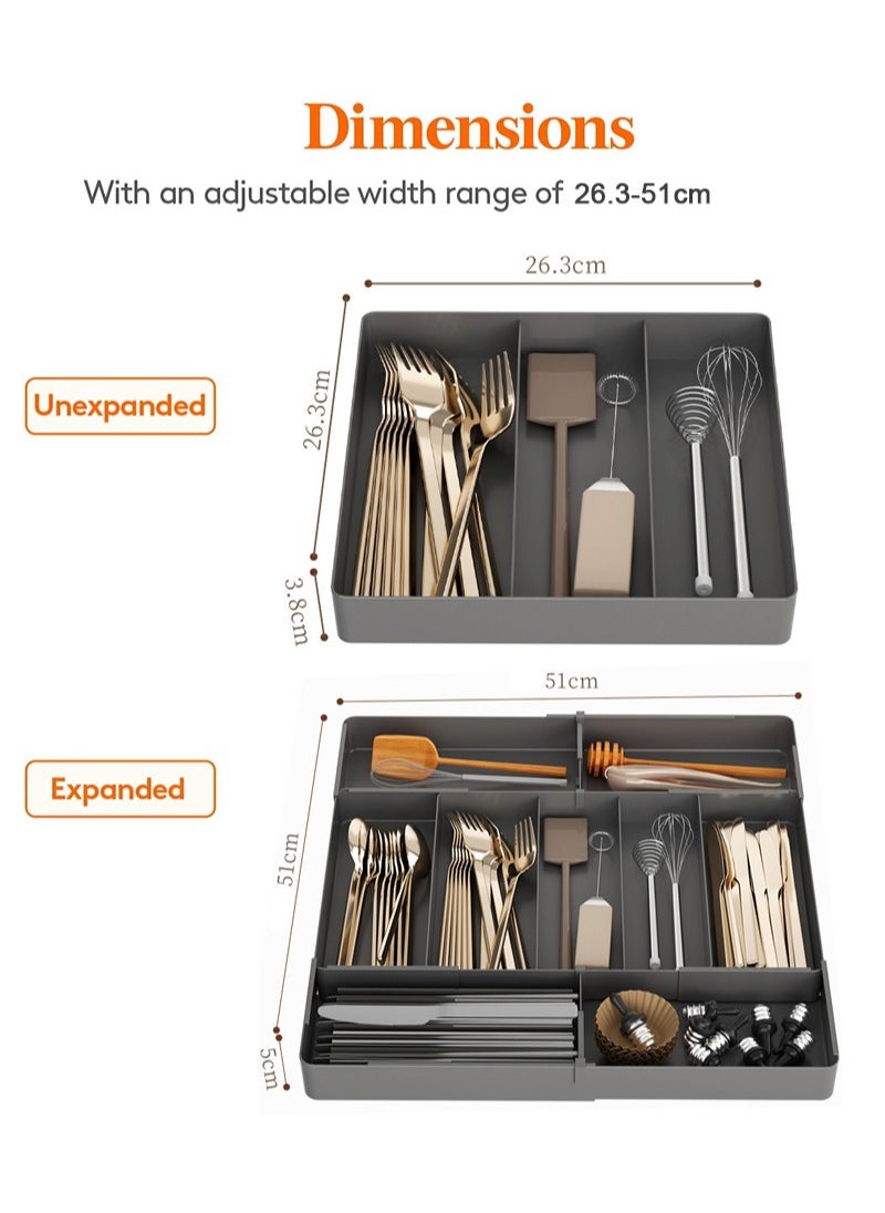 Apustim Kitchen Drawer Cutlery Organizer，Expandable Cooking Utensil Tray，Adjustable Cutlery Holder，Plastic Kitchen Scraper Tool And Gadget Storage Divider（Black）  - Image 4