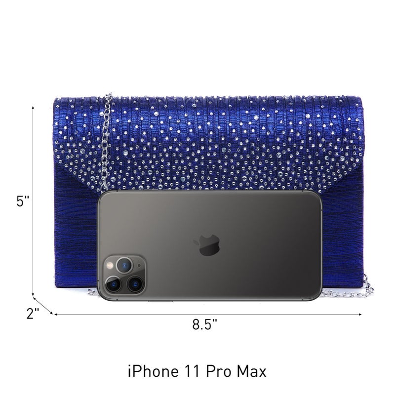 Dasein Women Satin Evening Bag Rhinestone Clutch Purse Wedding Prom Purse Formal Cocktail Party Handbag (Navy blue) - Image 4