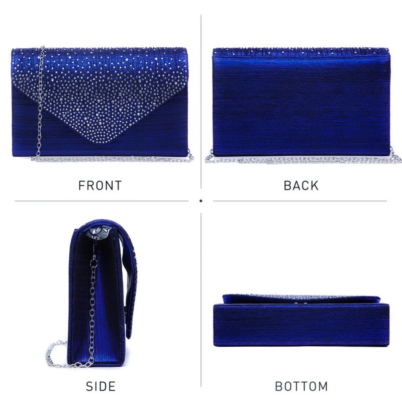 Dasein Women Satin Evening Bag Rhinestone Clutch Purse Wedding Prom Purse Formal Cocktail Party Handbag (Navy blue) - Image 3