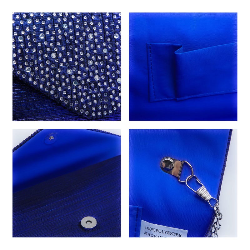 Dasein Women Satin Evening Bag Rhinestone Clutch Purse Wedding Prom Purse Formal Cocktail Party Handbag (Navy blue) - Image 5