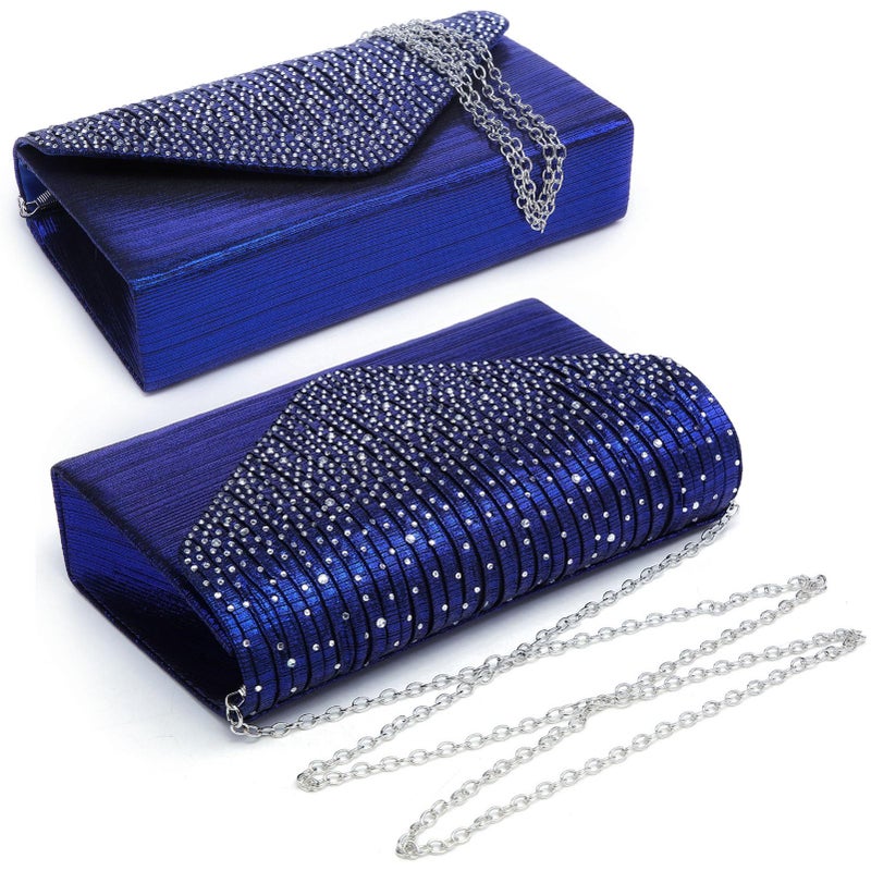 Dasein Women Satin Evening Bag Rhinestone Clutch Purse Wedding Prom Purse Formal Cocktail Party Handbag (Navy blue) - Image 2