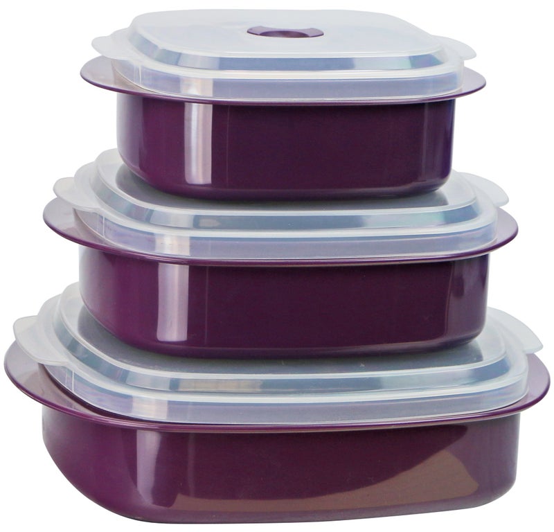 Reston Lloyd Calypso Basics, Microwave Cookware & Storage Set, Adjustable Vent on Lids, small, Plum - Image 1