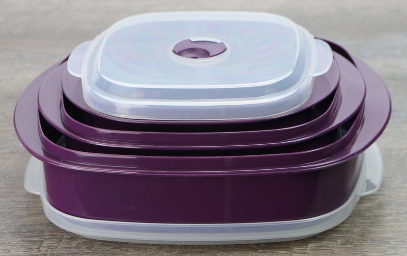 Reston Lloyd Calypso Basics, Microwave Cookware & Storage Set, Adjustable Vent on Lids, small, Plum - Image 2