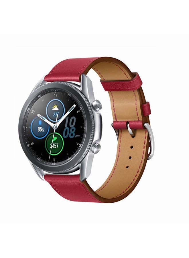 NIBEMINENT Supreme Genuine Leather Replacement Band for Samsung Galaxy Watch 3 45mm Red  - Image 2