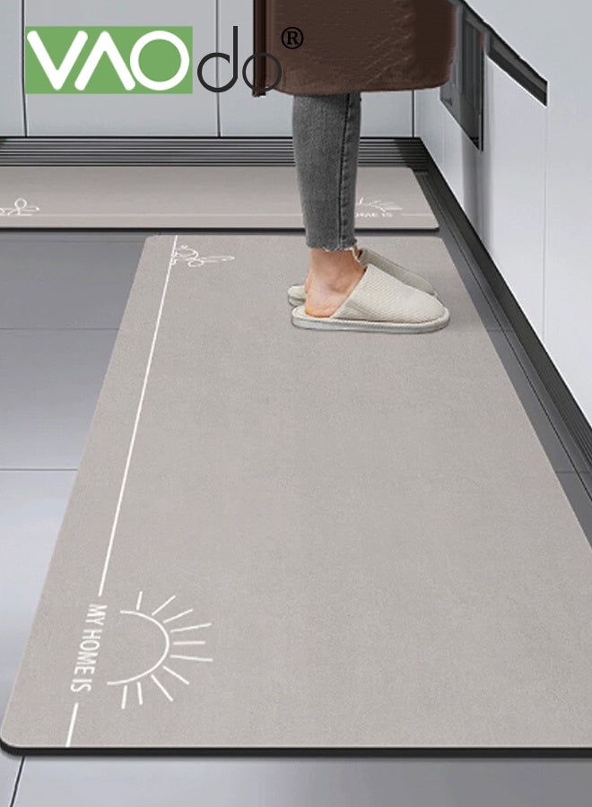 فاو دو 2 قطعة سجاد مطبخ، سجاد مطبخ، سجادة مطبخ مبطنة مضادة للتعب، سجادة مكتب غير قابلة للانزلاق، طقم سجاد مطبخ مقاوم للماء للمطبخ والأرضية والمكتب والحمام 50*80 سم + 50*160 سم - Image 1