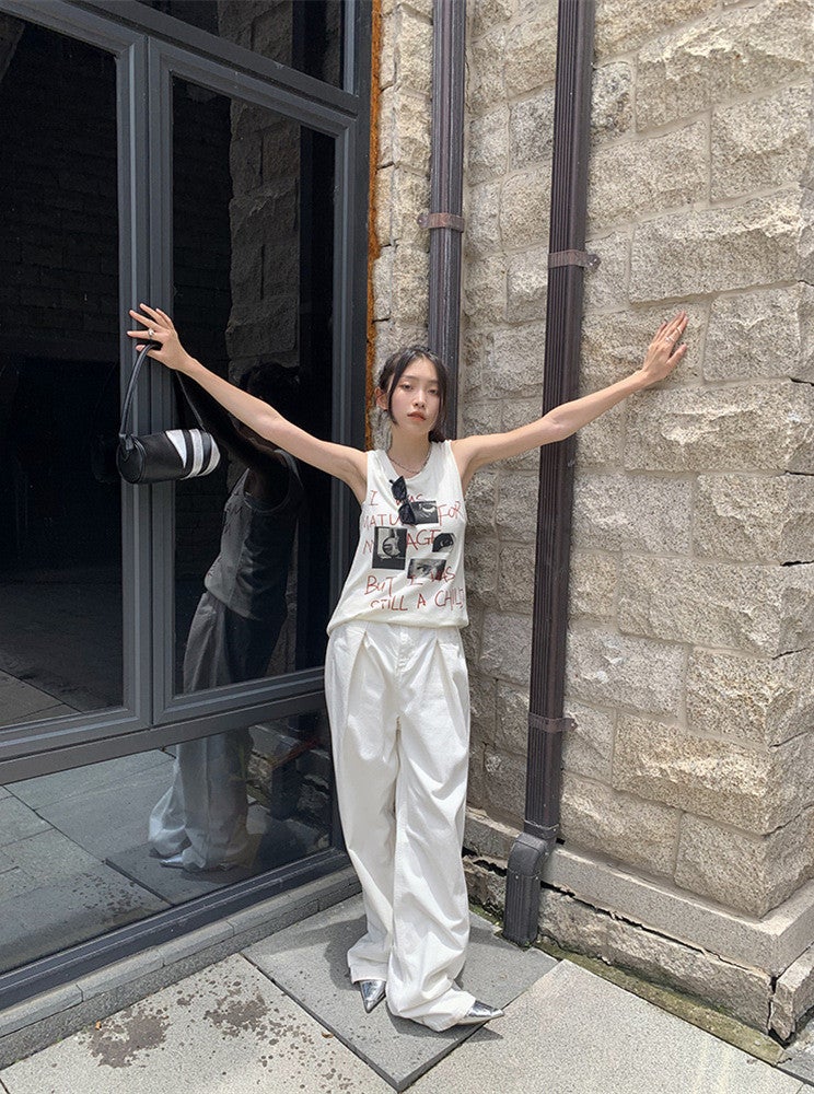 [Trendy Brand Taoshe] Niche Personalized Pleated Loose Wide Leg Pants 2024 Spring New Lazy Style High Waist Jeans - Image 2