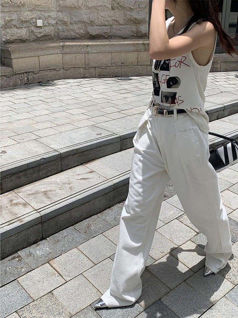 [Trendy Brand Taoshe] Niche Personalized Pleated Loose Wide Leg Pants 2024 Spring New Lazy Style High Waist Jeans - Image 1