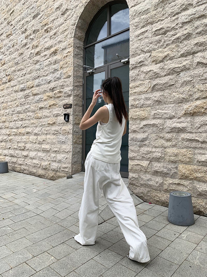 [Trendy Brand Taoshe] Niche Personalized Pleated Loose Wide Leg Pants 2024 Spring New Lazy Style High Waist Jeans - Image 3