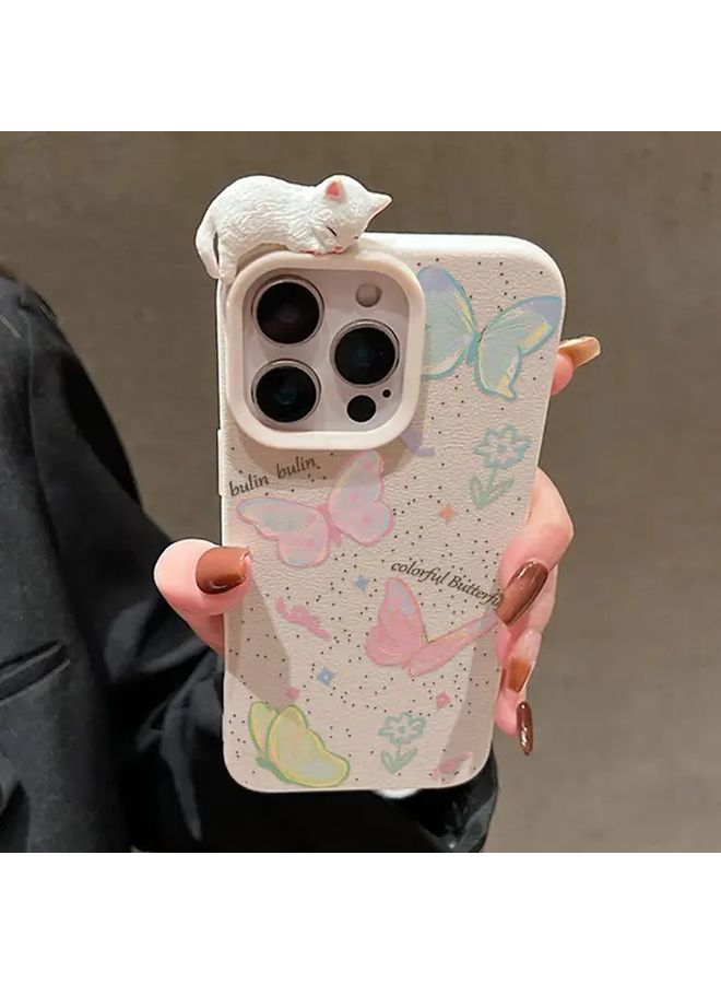 Butterfly Painted 3D Lying Cat Case For IPhone 17 Pro Mixed Color 2 Design - Image 4