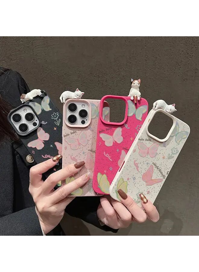 Butterfly Painted 3D Lying Cat Case For IPhone 17 Pro Mixed Color 2 Design - Image 2