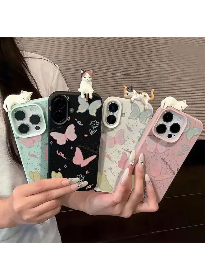Butterfly Painted 3D Lying Cat Case For IPhone 17 Pro Mixed Color 2 Design - Image 5