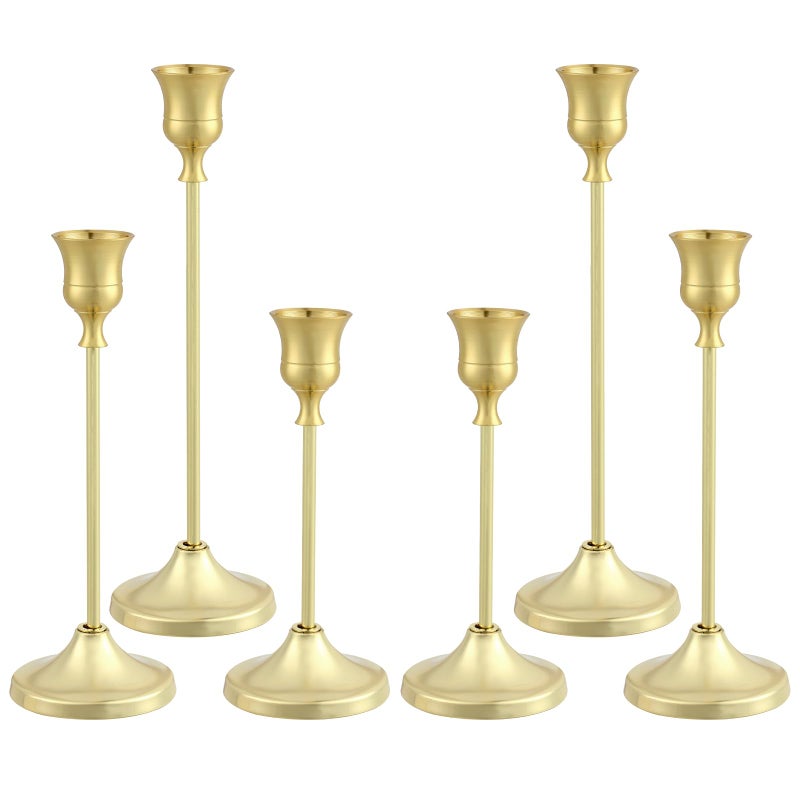 Tunyet Candlestick Holders 6PCS, Metal Taper Candle Holder, Gold Candle Holders for Pillar Candles, Candle Holder for Wedding Fireplace Mantel Housewarming Gift - Image 1