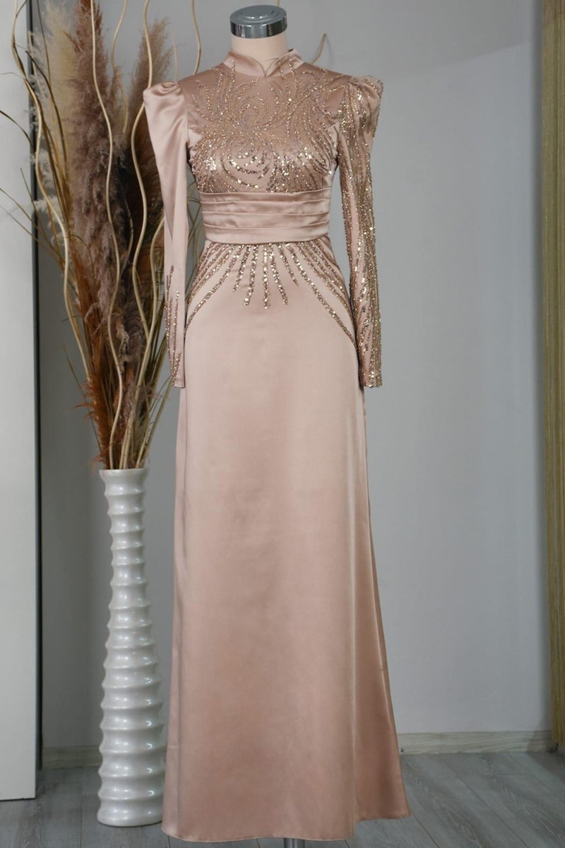 Esilanur Nehir Hijab Evening Dress Gold  - Image 1