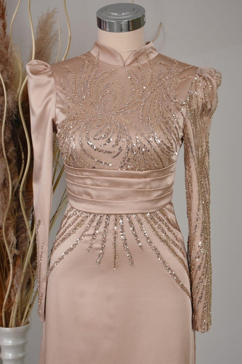 Esilanur Nehir Hijab Evening Dress Gold  - Image 2