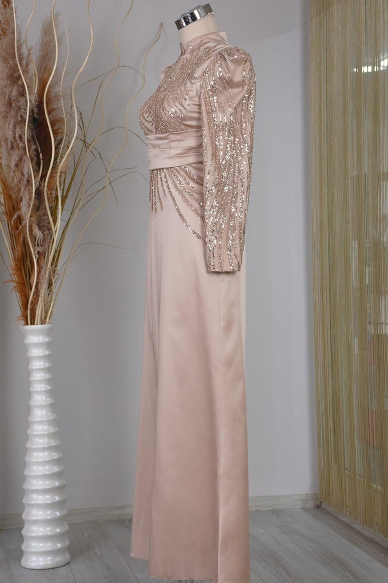 Esilanur Nehir Hijab Evening Dress Gold  - Image 4
